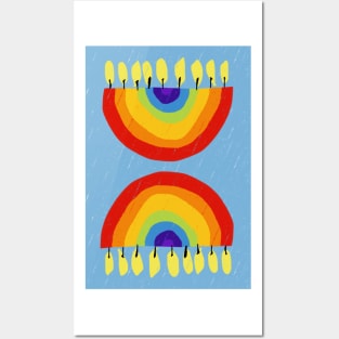 Rainbow Chanukiah Light Blue Print Posters and Art